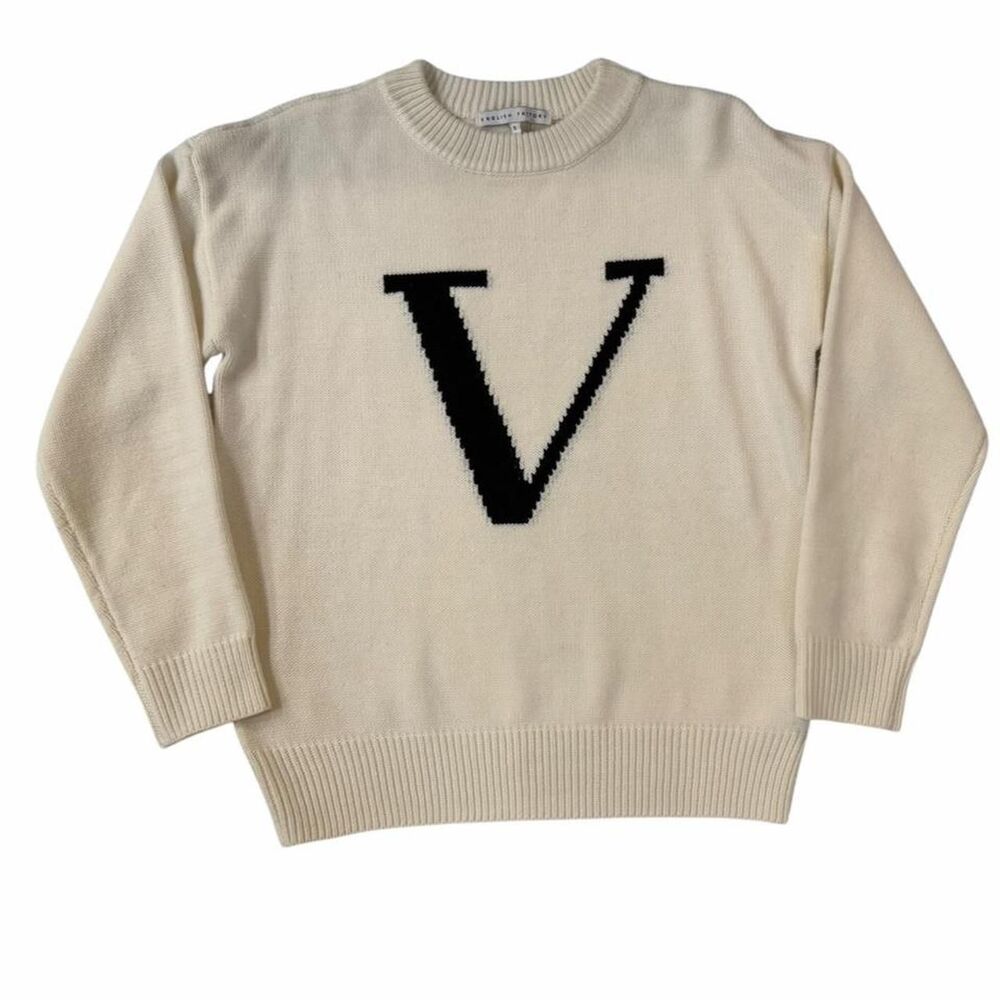 English Factory cream sweater with black letter V